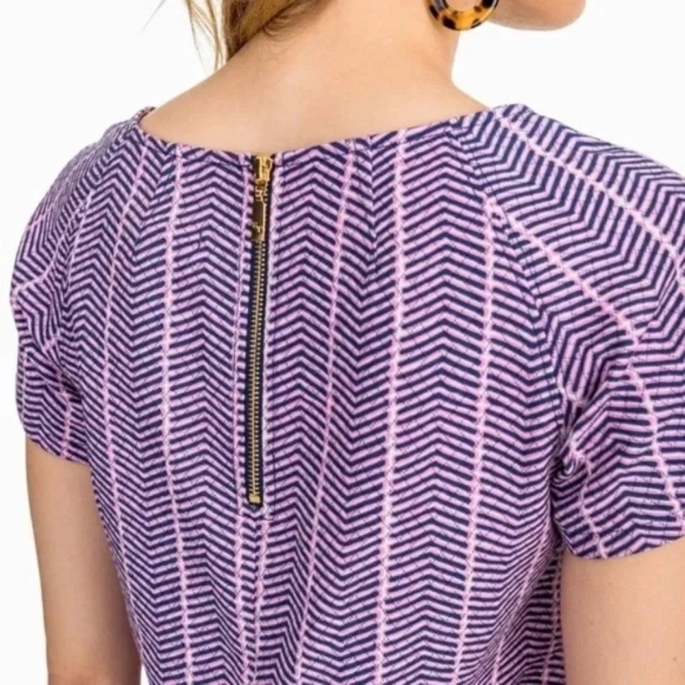 Southern Tide Pink Navy Crop Top Blouse Shirt Cotton Cap Sleeve Back Zip, Size L - Picture 2 of 12